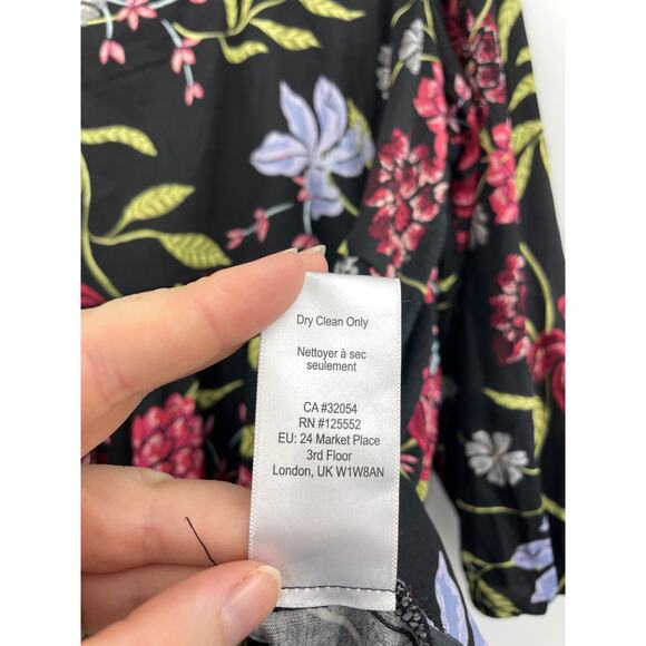 Anthropologie Shirt Womens Medium Top Cherrie Babydoll Black Multi Floral Dolan - Picture 7 of 7